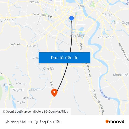 Khương Mai to Quảng Phú Cầu map
