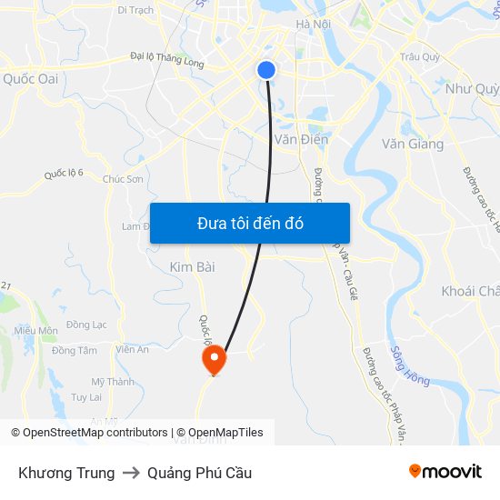 Khương Trung to Quảng Phú Cầu map