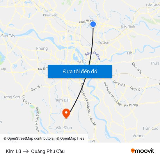 Kim Lũ to Quảng Phú Cầu map