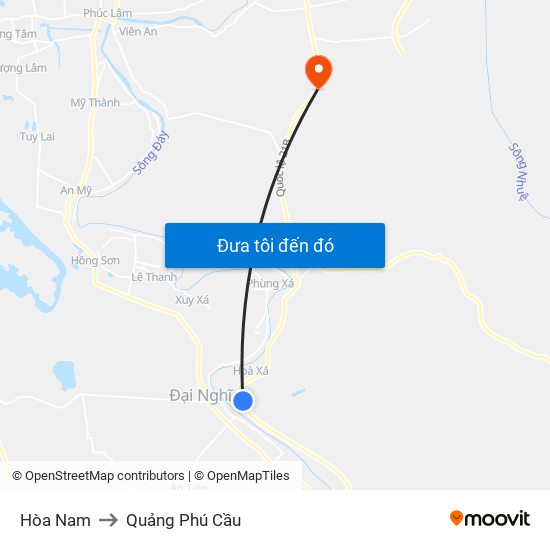 Hòa Nam to Quảng Phú Cầu map