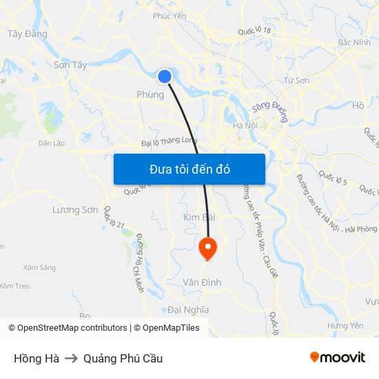 Hồng Hà to Quảng Phú Cầu map
