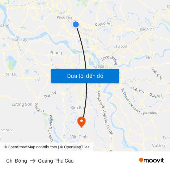 Chi Đông to Quảng Phú Cầu map