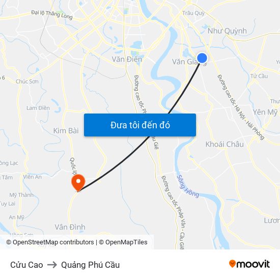 Cửu Cao to Quảng Phú Cầu map