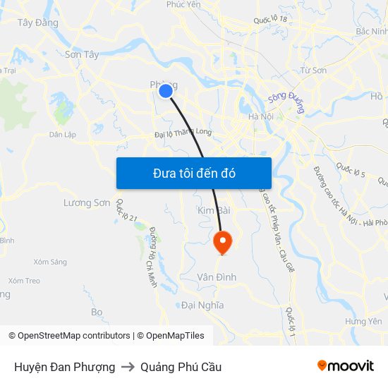 Huyện Đan Phượng to Quảng Phú Cầu map