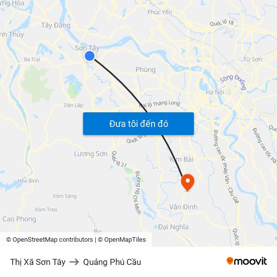 Thị Xã Sơn Tây to Quảng Phú Cầu map
