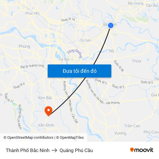 Thành Phố Bắc Ninh to Quảng Phú Cầu map