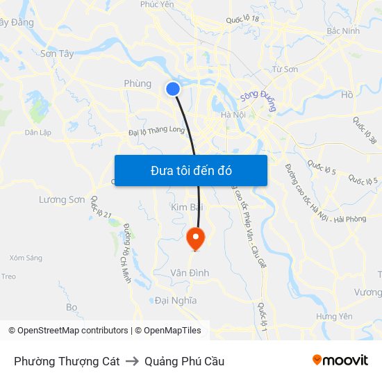 Phường Thượng Cát to Quảng Phú Cầu map