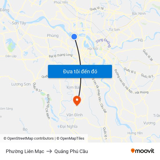 Phường Liên Mạc to Quảng Phú Cầu map