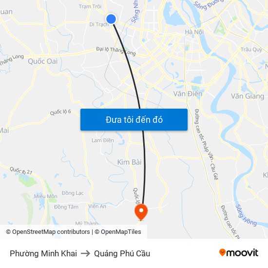 Phường Minh Khai to Quảng Phú Cầu map