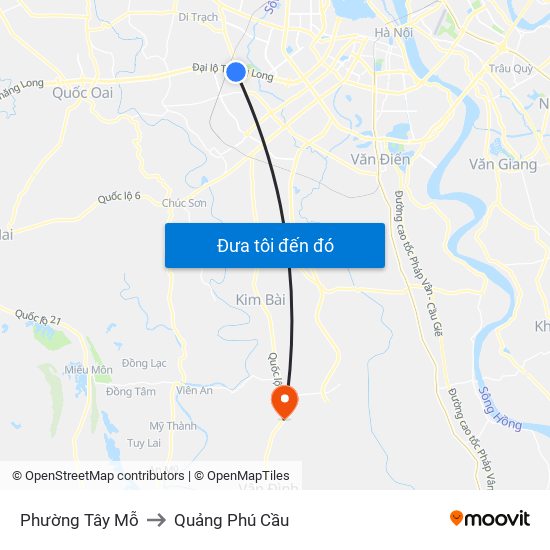 Phường Tây Mỗ to Quảng Phú Cầu map