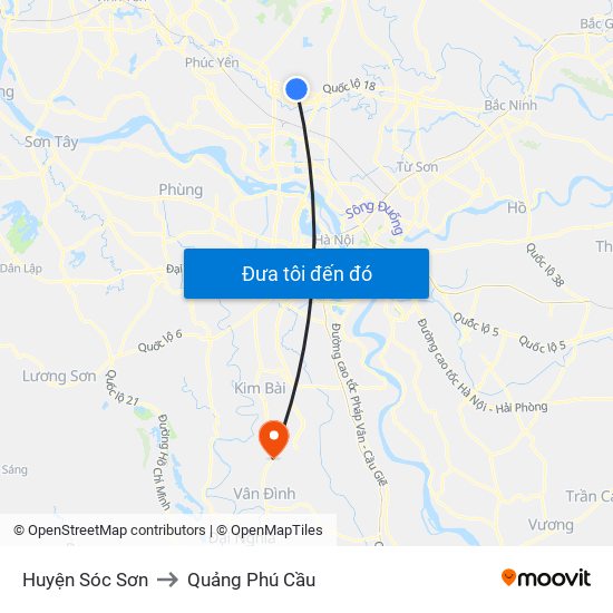 Huyện Sóc Sơn to Quảng Phú Cầu map