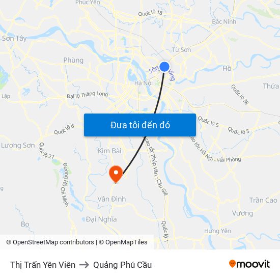Thị Trấn Yên Viên to Quảng Phú Cầu map