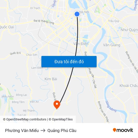 Phường Văn Miếu to Quảng Phú Cầu map