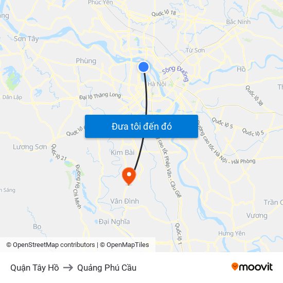 Quận Tây Hồ to Quảng Phú Cầu map