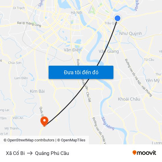 Xã Cổ Bi to Quảng Phú Cầu map