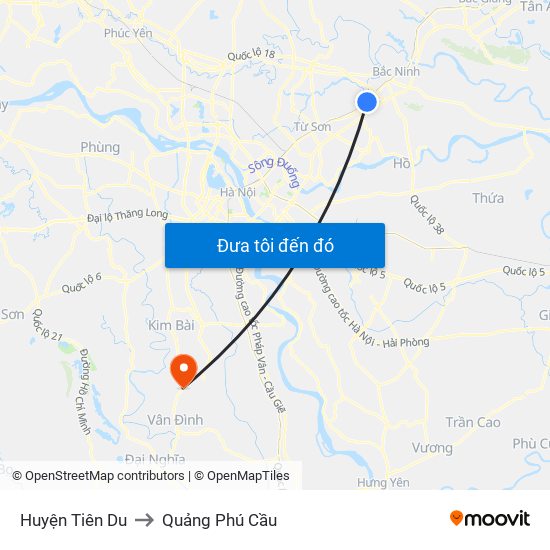 Huyện Tiên Du to Quảng Phú Cầu map