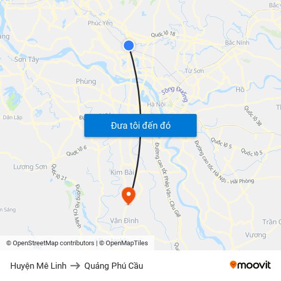 Huyện Mê Linh to Quảng Phú Cầu map