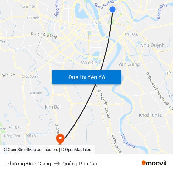 Phường Đức Giang to Quảng Phú Cầu map