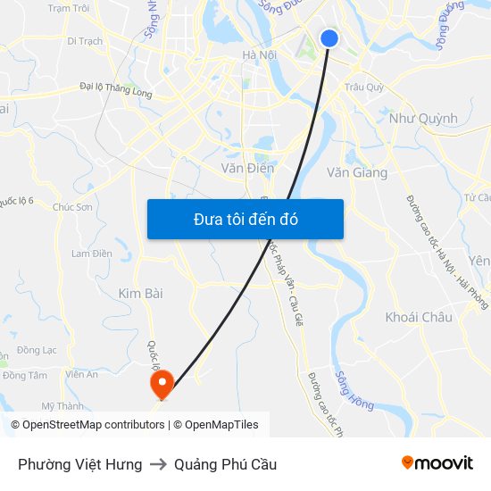 Phường Việt Hưng to Quảng Phú Cầu map