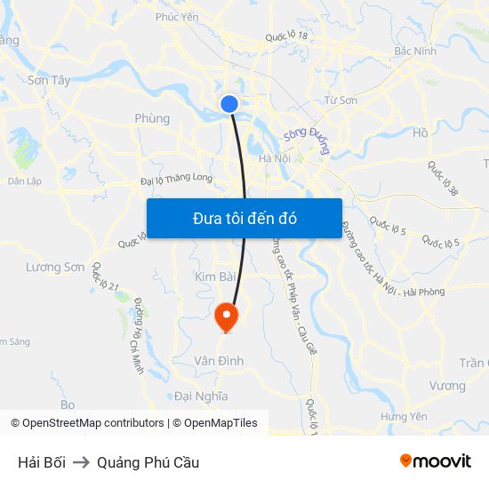 Hải Bối to Quảng Phú Cầu map