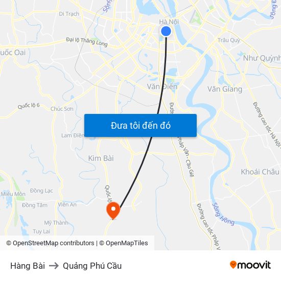 Hàng Bài to Quảng Phú Cầu map