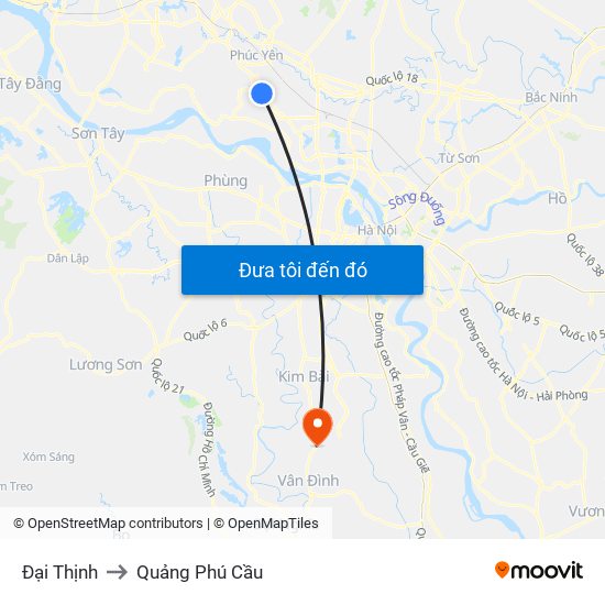 Đại Thịnh to Quảng Phú Cầu map