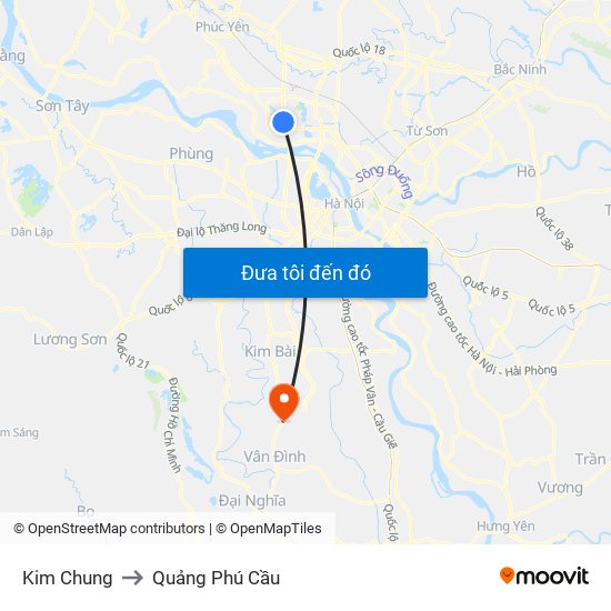 Kim Chung to Quảng Phú Cầu map