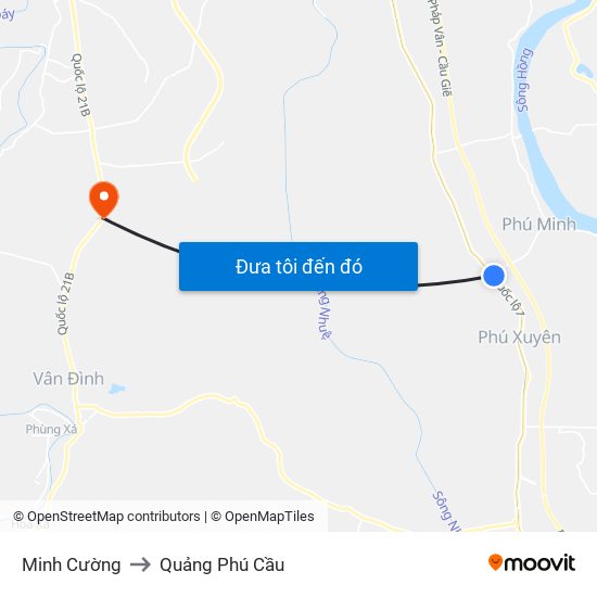Minh Cường to Quảng Phú Cầu map