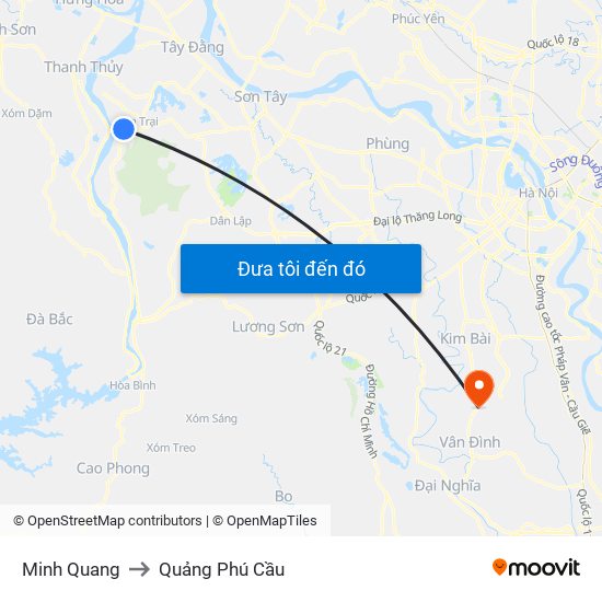 Minh Quang to Quảng Phú Cầu map