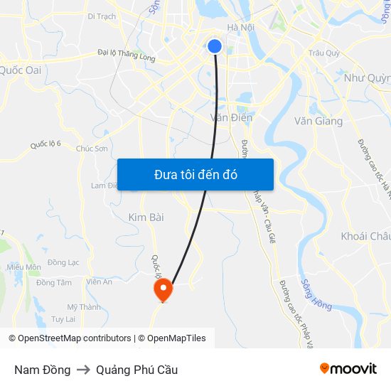 Nam Đồng to Quảng Phú Cầu map