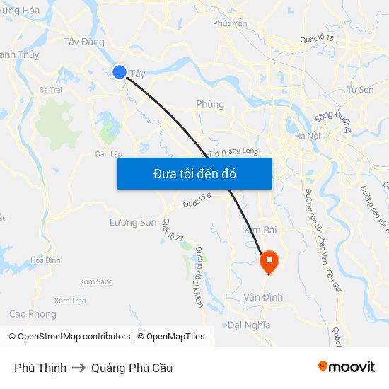 Phú Thịnh to Quảng Phú Cầu map