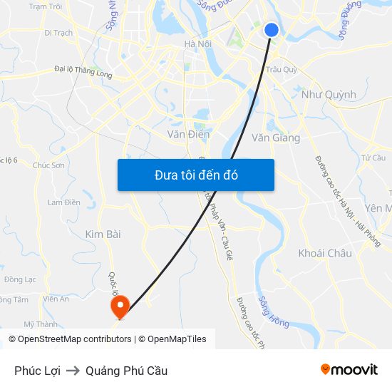 Phúc Lợi to Quảng Phú Cầu map