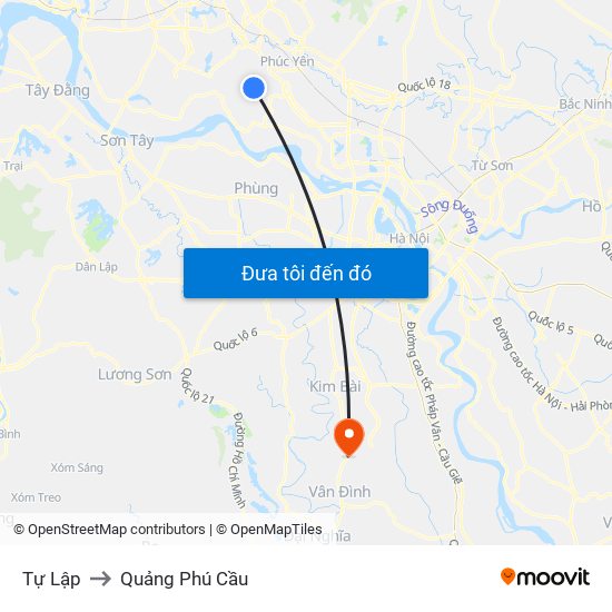 Tự Lập to Quảng Phú Cầu map