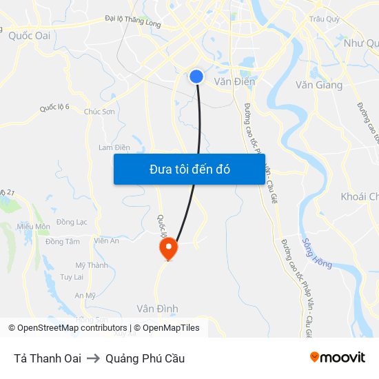 Tả Thanh Oai to Quảng Phú Cầu map