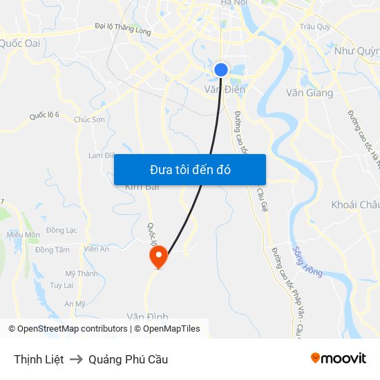 Thịnh Liệt to Quảng Phú Cầu map