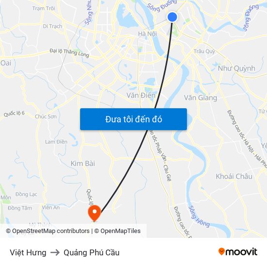 Việt Hưng to Quảng Phú Cầu map