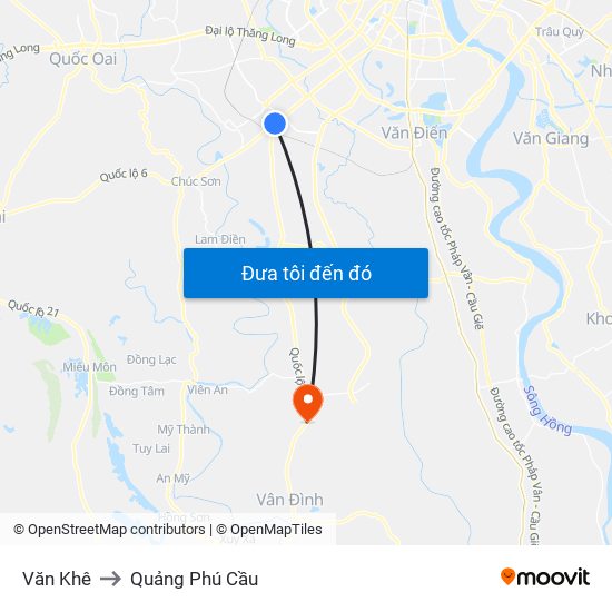 Văn Khê to Quảng Phú Cầu map