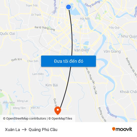 Xuân La to Quảng Phú Cầu map