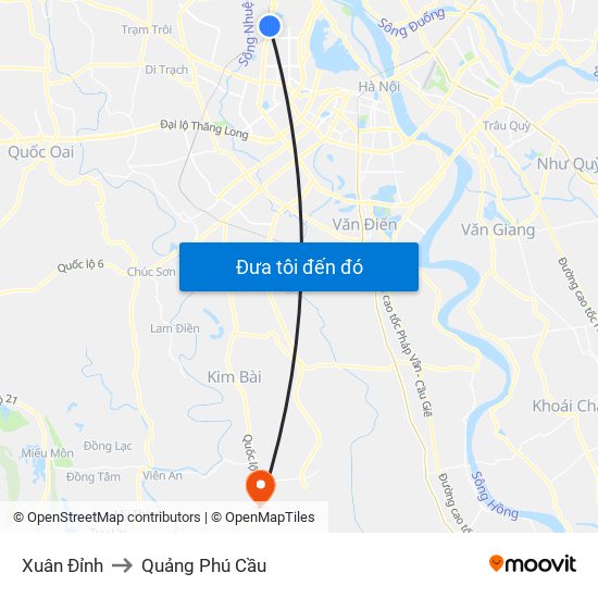 Xuân Đỉnh to Quảng Phú Cầu map