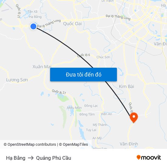 Hạ Bằng to Quảng Phú Cầu map