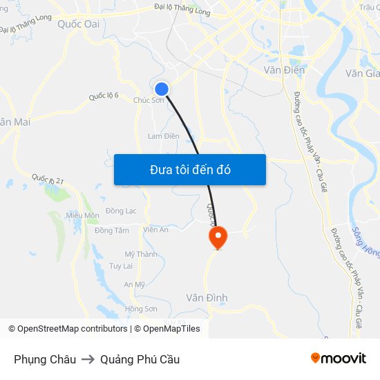 Phụng Châu to Quảng Phú Cầu map