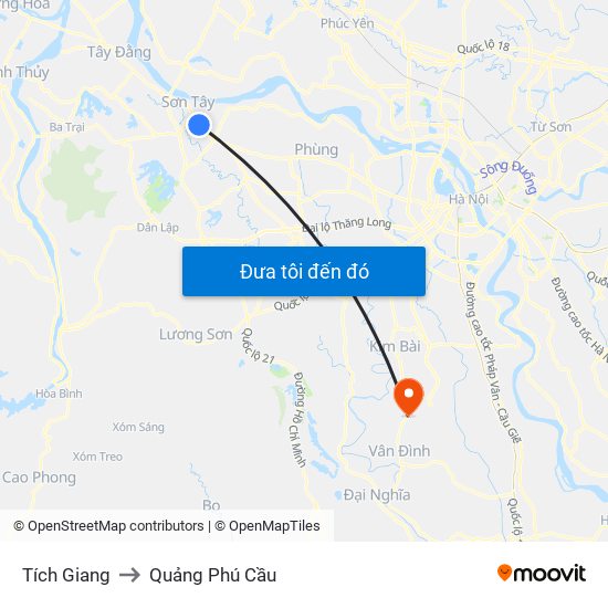 Tích Giang to Quảng Phú Cầu map