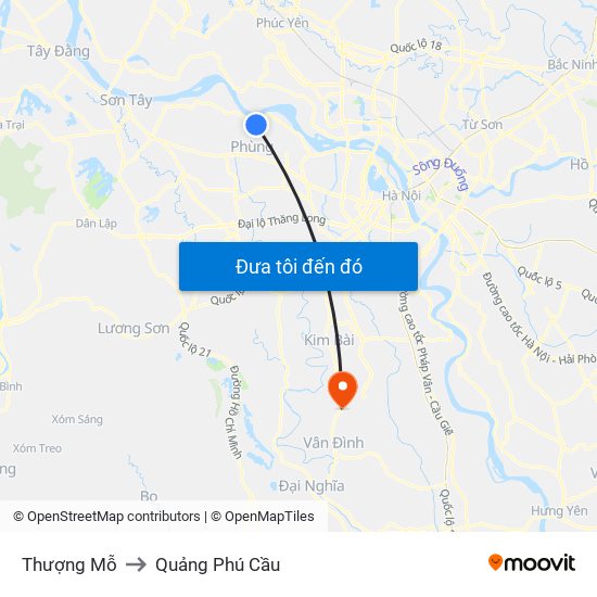 Thượng Mỗ to Quảng Phú Cầu map