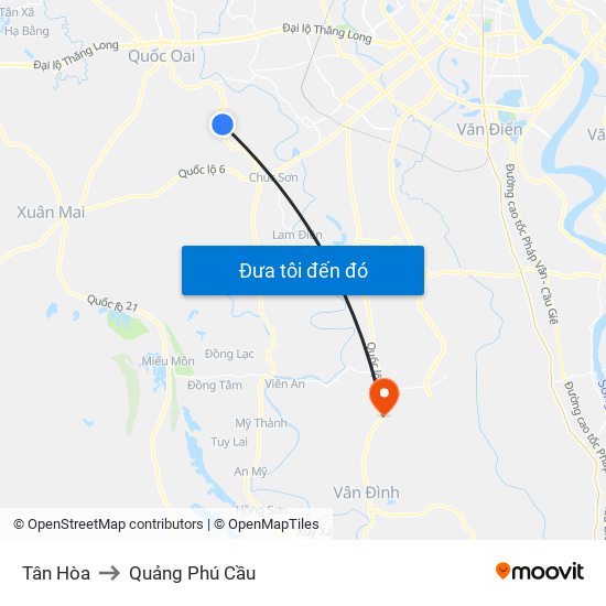 Tân Hòa to Quảng Phú Cầu map