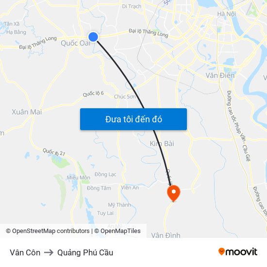 Vân Côn to Quảng Phú Cầu map