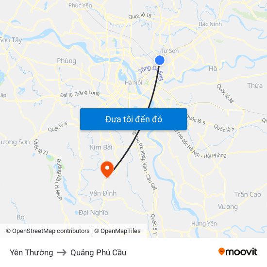 Yên Thường to Quảng Phú Cầu map