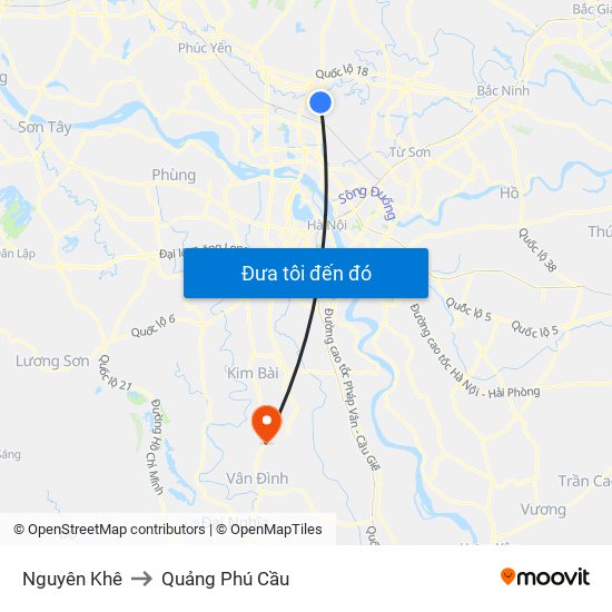 Nguyên Khê to Quảng Phú Cầu map