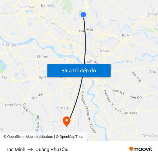 Tân Minh to Quảng Phú Cầu map
