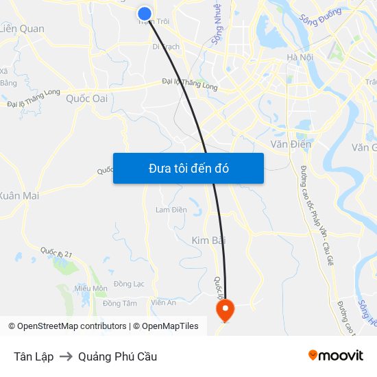 Tân Lập to Quảng Phú Cầu map