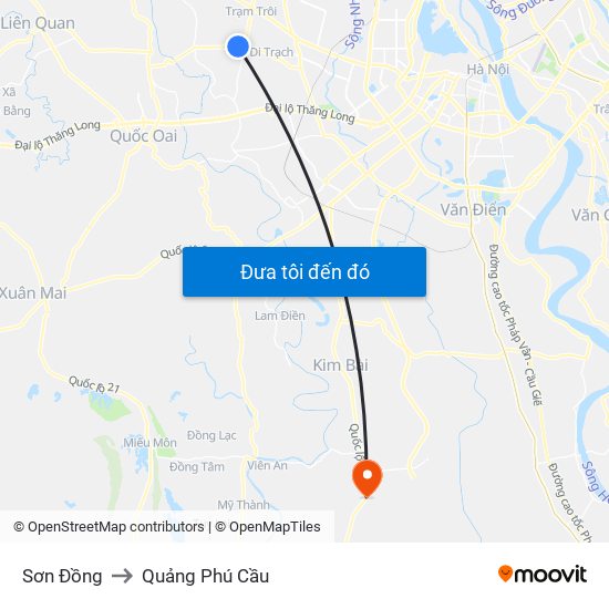 Sơn Đồng to Quảng Phú Cầu map